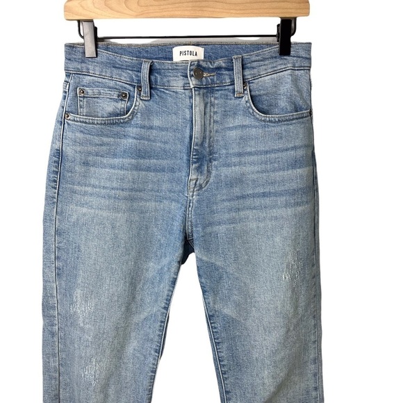 Pistola High Rise Straight Leg Jeans Light Wash Size 27 Raw Hem Ankle Length - Picture 2 of 8